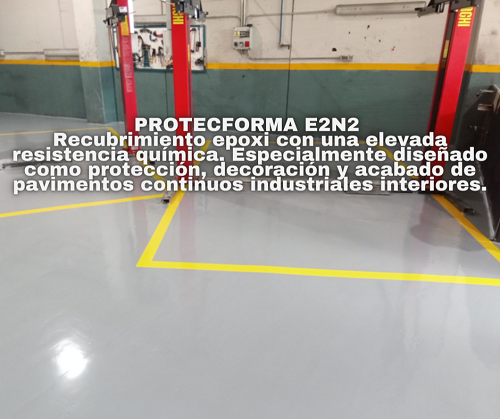 PROTECFORMA E2N2 Recubrimiento epoxi con una elevada resistencia química. Especialmente diseñado como protección, decoración y acabado de pavimentos continuos industriales interiores.